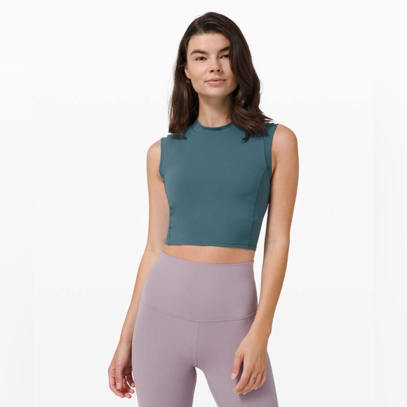 Lululemon Sweat Intention Tank in Desert Teal Open Keyhole Back Cropped Top - Picture 2 of 12